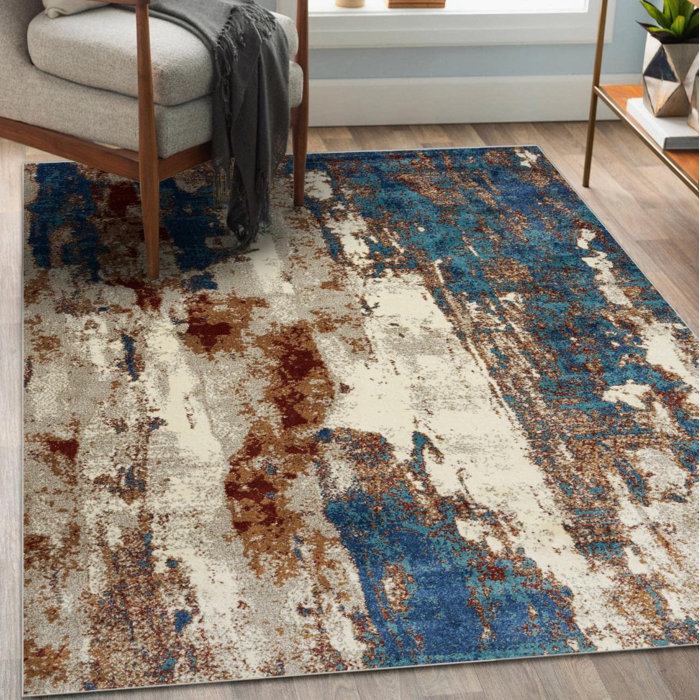 17 Stories Semiha Performance Blue/Beige Rug & Reviews Wayfair
